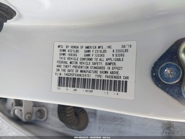 Aukcja sprzedaży 2017 Honda Accord Sport, vin: 1HGCR2F5XHA024721, numer aukcji: 46202378