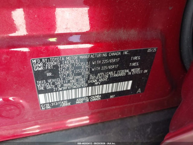 46202412 :رقم المزاد ، 2T3W1RFV7SW397459 vin ، 2025 Toyota Rav4 Xle مزاد بيع