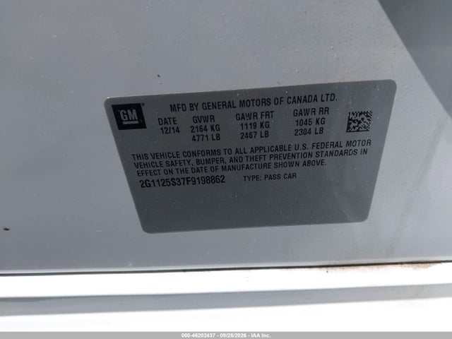 46202437 :رقم المزاد ، 2G1125S37F9198862 vin ، 2015 Chevrolet Impala Lt مزاد بيع