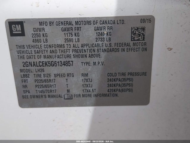 Chevrolet EQUINOX LT 2016 2GNALCEK5G6134857 Image 9