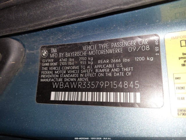Aukcja sprzedaży 2009 Bmw 3 Series 328i, vin: WBAWR33579P154845, numer aukcji: 46202448