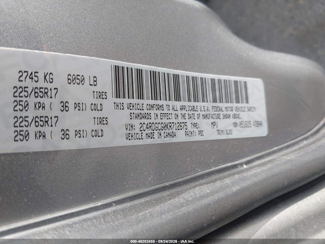 Продаж на аукціоні авто 2019 Dodge Grand Caravan Sxt, vin: 2C4RDGCG0KR712675, номер лоту: 46202458