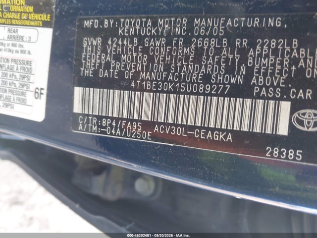Aukcja sprzedaży 2005 Toyota Camry Xle, vin: 4T1BE30K15U089277, numer aukcji: 46202481