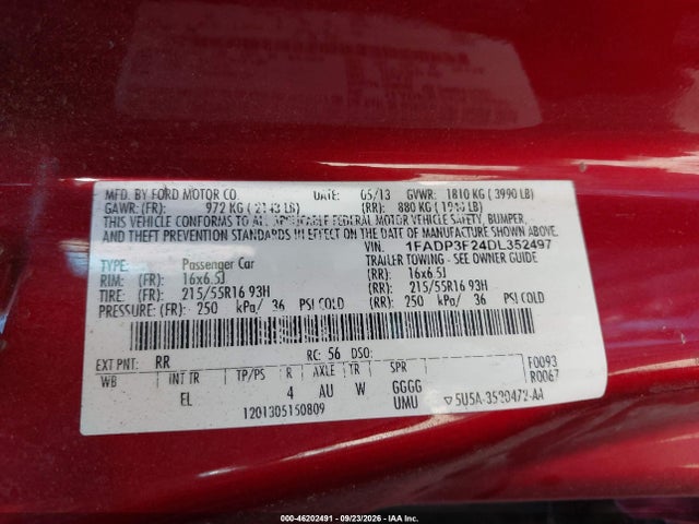 Продаж на аукціоні авто 2013 Ford Focus Se, vin: 1FADP3F24DL352497, номер лоту: 46202491