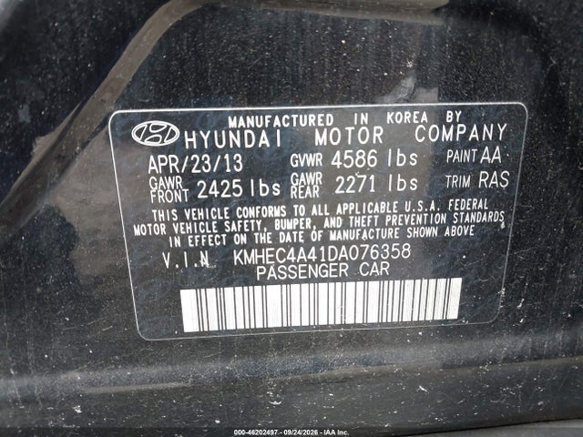 Продажа на аукционе авто 2013 Hyundai Sonata Hybrid, vin: KMHEC4A41DA076358, номер лота: 46202497