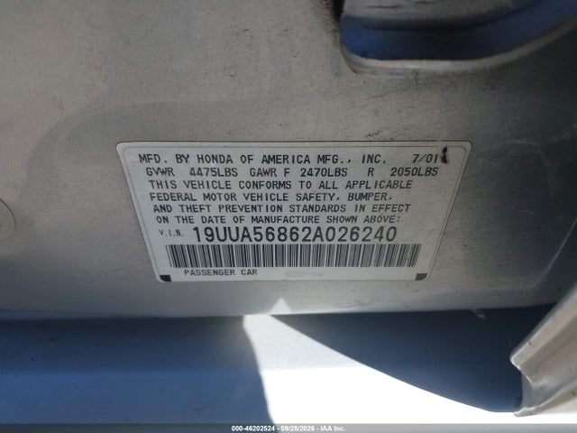 Aukcja sprzedaży 2002 Acura Tl Type S, vin: 19UUA56862A026240, numer aukcji: 46202524