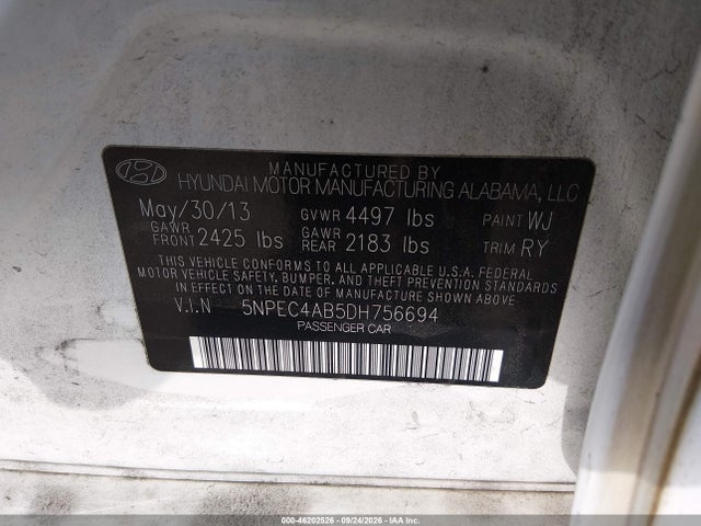 Продаж на аукціоні авто 2013 Hyundai Sonata Se 2.0t, vin: 5NPEC4AB5DH756694, номер лоту: 46202526