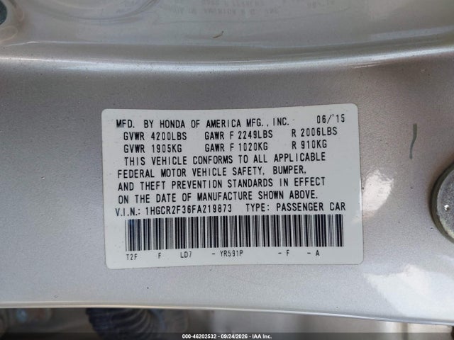 Aukcja sprzedaży 2015 Honda Accord Lx, vin: 1HGCR2F36FA219873, numer aukcji: 46202532
