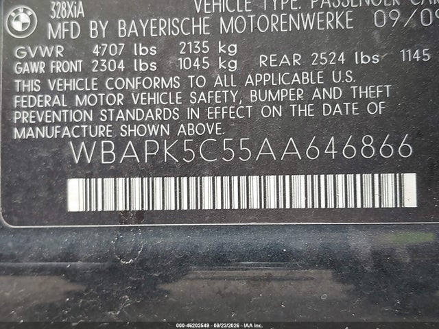 Aukcja sprzedaży 2010 Bmw 328i Xdrive, vin: WBAPK5C55AA646866, numer aukcji: 46202549
