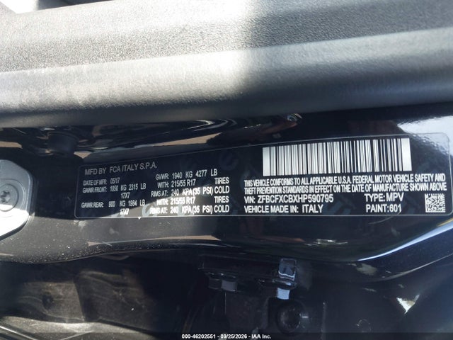 46202551 :رقم المزاد ، ZFBCFXCBXHP590795 vin ، 2017 Fiat 500x Trekking Fwd مزاد بيع