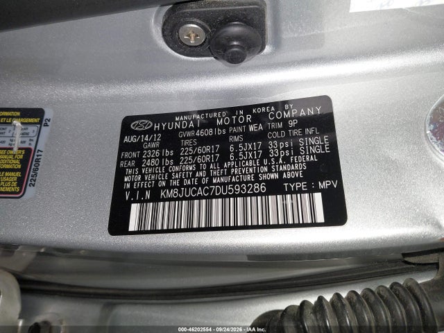Продажа на аукционе авто 2013 Hyundai Tucson Gls, vin: KM8JUCAC7DU593286, номер лота: 46202554
