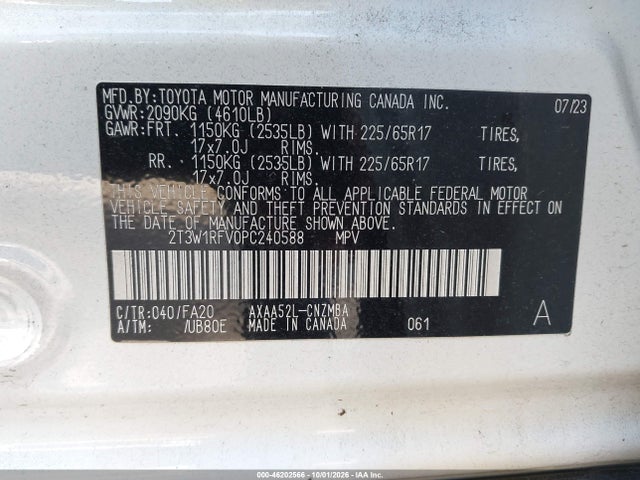 Продаж на аукціоні авто 2023 Toyota Rav4 Xle, vin: 2T3W1RFV0PC240588, номер лоту: 46202566