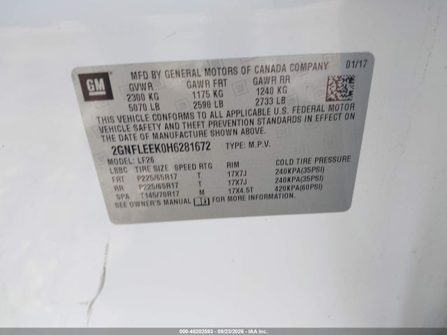 Aukcja sprzedaży 2017 Chevrolet Equinox Ls, vin: 2GNFLEEK0H6281672, numer aukcji: 46202593