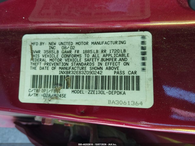 Aukcja sprzedaży 2003 Toyota Corolla Ce, vin: 1NXBR32E83Z090242, numer aukcji: 46202616