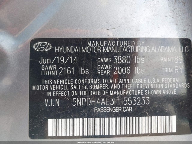 Hyundai ELANTRA SE 2015 5NPDH4AE3FH553233 Image 9