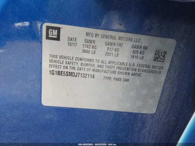 Продаж на аукціоні авто 2018 Chevrolet Cruze Lt Auto, vin: 1G1BE5SM3J7132114, номер лоту: 46202663