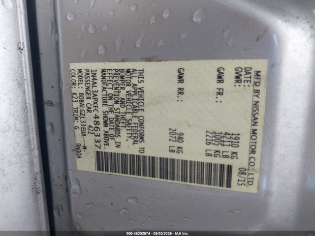 Продаж на аукціоні авто 2015 Nissan Altima 2.5 S, vin: 1N4AL3APXFC486337, номер лоту: 46202674