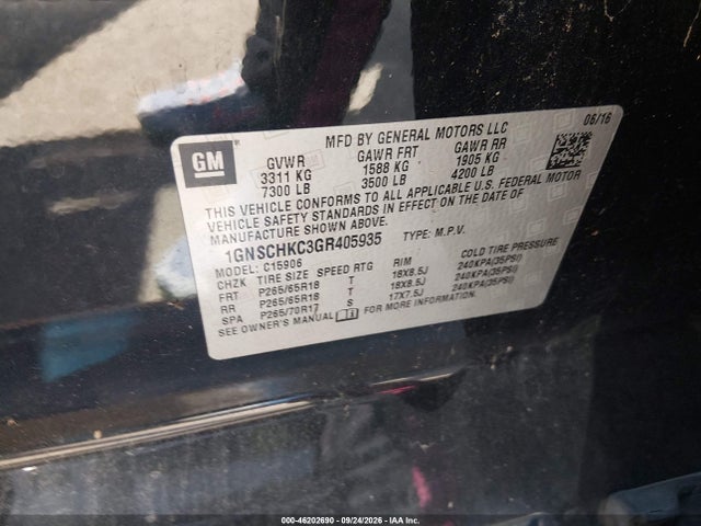 Aukcja sprzedaży 2016 Chevrolet Suburban Lt, vin: 1GNSCHKC3GR405935, numer aukcji: 46202690