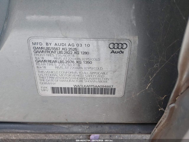 Aukcja sprzedaży 2010 Audi Q5 Premium Plus, vin: WA1LKAFP5AA094867, numer aukcji: 46202704