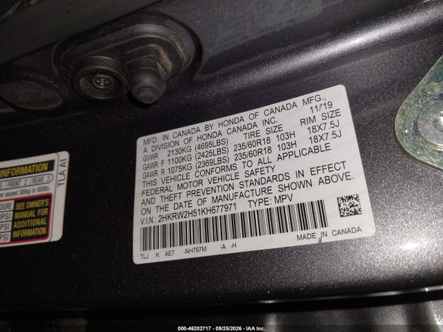 Продажа на аукционе авто 2019 Honda Cr-v Ex, vin: 2HKRW2H51KH677971, номер лота: 46202717