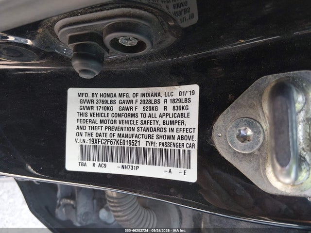 Aukcja sprzedaży 2019 Honda Civic Lx, vin: 19XFC2F67KE019521, numer aukcji: 46202724