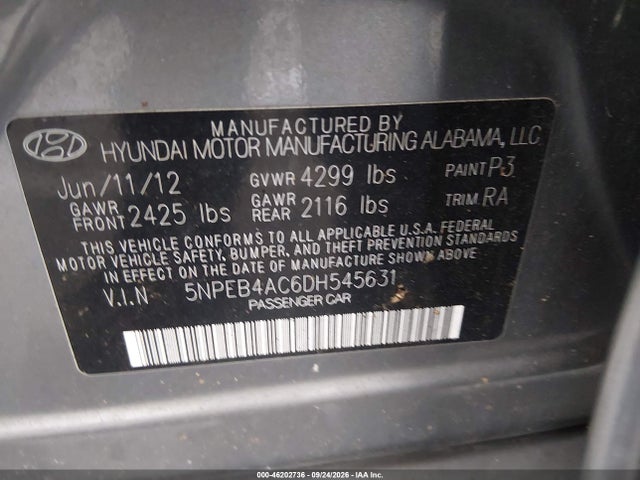 Продаж на аукціоні авто 2013 Hyundai Sonata Gls, vin: 5NPEB4AC6DH545631, номер лоту: 46202736