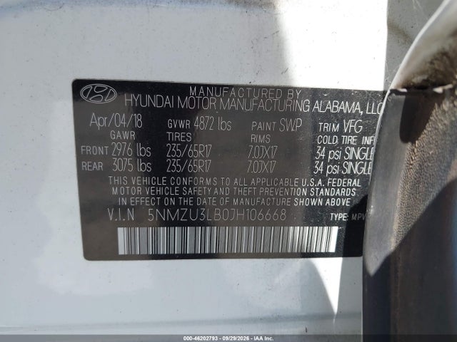 Aukcja sprzedaży 2018 Hyundai Santa Fe Sport 2.4l, vin: 5NMZU3LB0JH106668, numer aukcji: 46202793