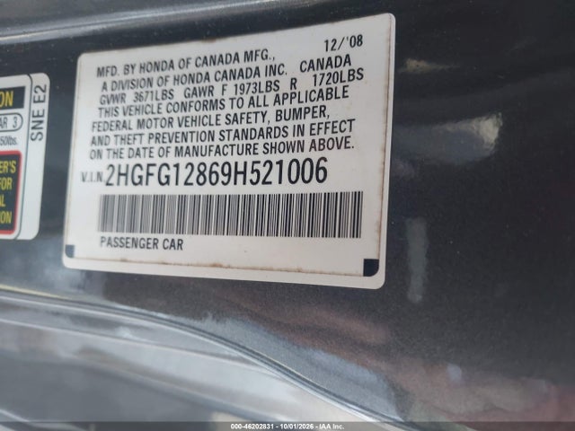 Продаж на аукціоні авто 2009 Honda Civic Ex, vin: 2HGFG12869H521006, номер лоту: 46202831