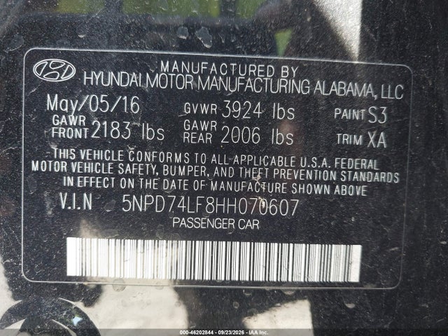 Hyundai ELANTRA SE 2017 5NPD74LF8HH070607 Image 9