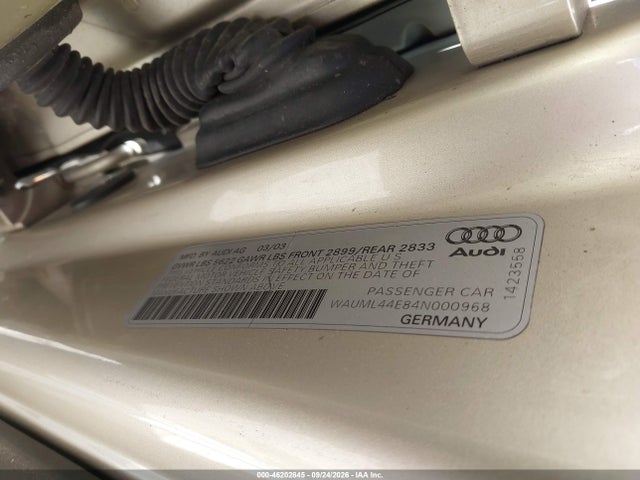 46202845 :رقم المزاد ، WAUML44E84N000968 vin ، 2004 Audi A8 L 4.2 مزاد بيع