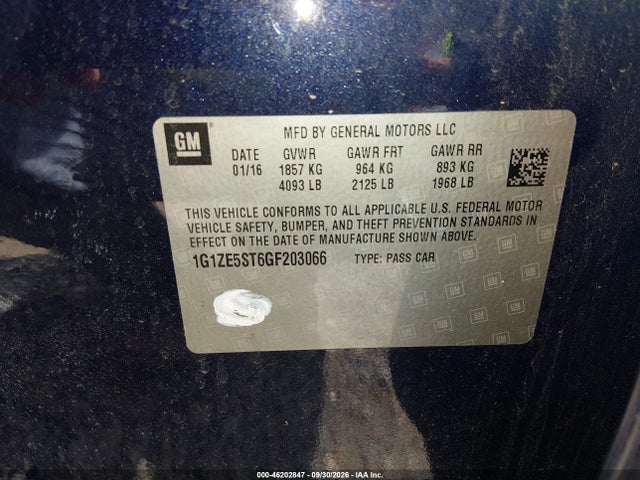 Продаж на аукціоні авто 2016 Chevrolet Malibu Lt, vin: 1G1ZE5ST6GF203066, номер лоту: 46202847