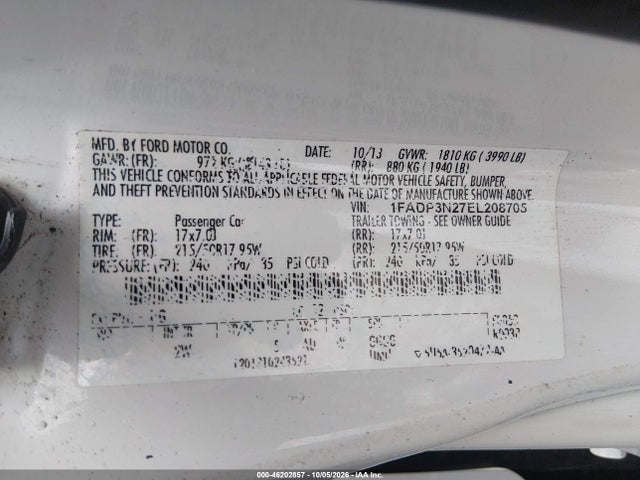 1FADP3N27EL208705 Ford Focus Titanium