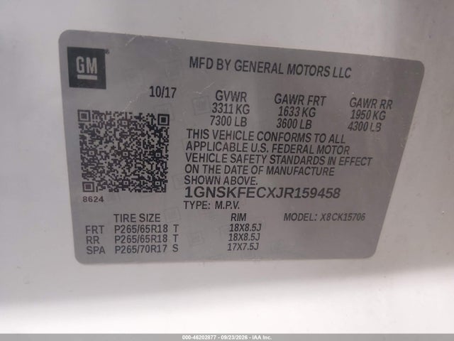 1GNSKFECXJR159458 Chevrolet Tahoe Commercial Fleet