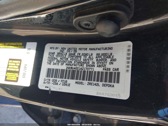 Aukcja sprzedaży 2010 Toyota Corolla Le, vin: 1NXBU4EE1AZ170771, numer aukcji: 46202886