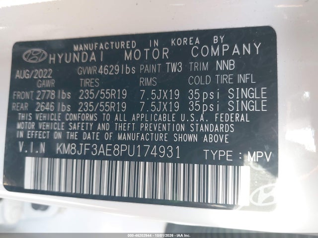 46202944 :رقم المزاد ، KM8JF3AE8PU174931 vin ، 2023 Hyundai Tucson N Line مزاد بيع
