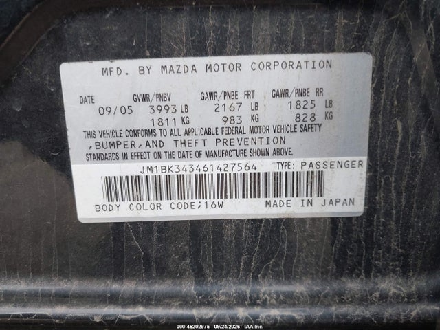 Продаж на аукціоні авто 2006 Mazda Mazda3 S Grand Touring, vin: JM1BK343461427564, номер лоту: 46202975