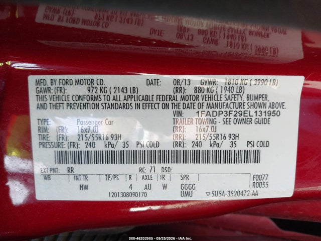 Ford FOCUS SE 2014 1FADP3F29EL131950 Image 9