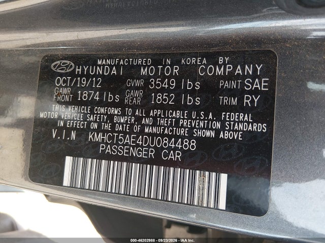 Продаж на аукціоні авто 2013 Hyundai Accent Gs, vin: KMHCT5AE4DU084488, номер лоту: 46202988
