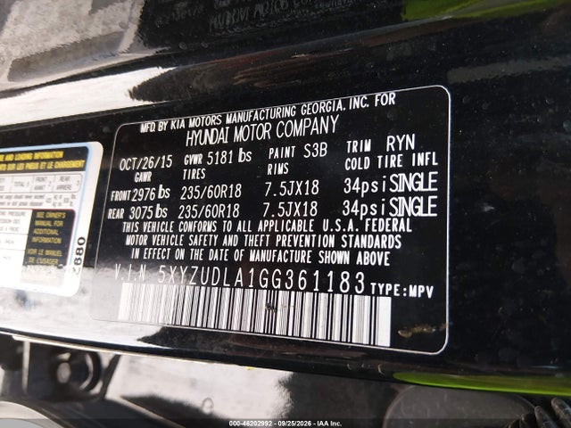 Продажа на аукционе авто 2016 Hyundai Santa Fe Sport 2.0l Turbo (a6), vin: 5XYZUDLA1GG361183, номер лота: 46202992