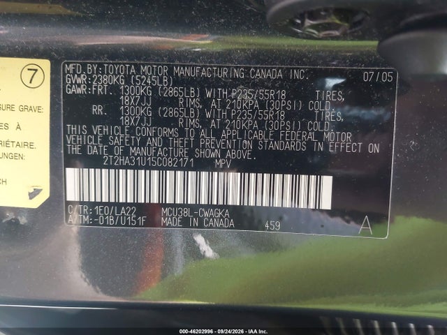 46202996 :رقم المزاد ، 2T2HA31U15C082171 vin ، 2005 Lexus Rx 330 مزاد بيع