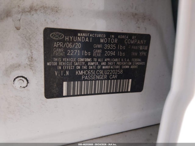 Продажа на аукционе авто 2020 Hyundai Ioniq Hybrid Blue, vin: KMHC65LC9LU220258, номер лота: 46203009