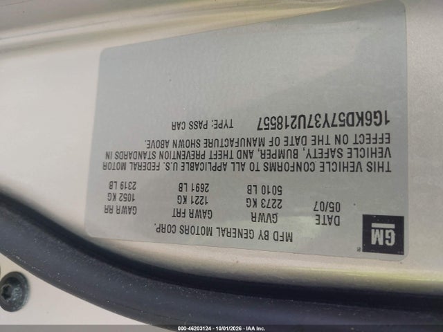 46203124 :رقم المزاد ، 1G6KD57Y37U218557 vin ، 2007 Cadillac Dts V8 مزاد بيع