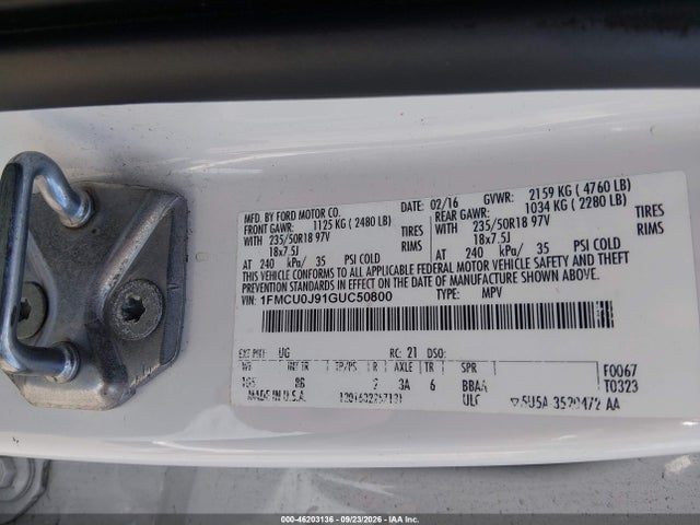 2016 Ford Escape Titanium მანქანა იყიდება აუქციონზე, vin: 1FMCU0J91GUC50800, აუქციონის ნომერი: 46203136