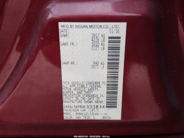 Nissan Altima 2.5 S 2016 1N4AL3AP8GN333834 Image 9