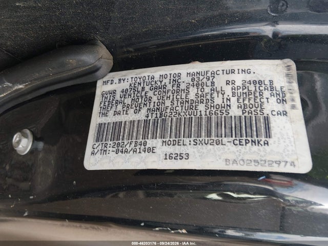 1997 Toyota Camry Le მანქანა იყიდება აუქციონზე, vin: 4T1BG22KXVU116655, აუქციონის ნომერი: 46203176