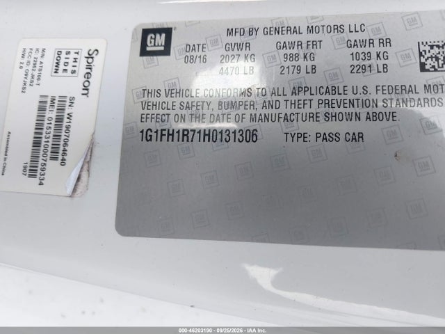 46203190 :رقم المزاد ، 1G1FH1R71H0131306 vin ، 2017 Chevrolet Camaro 2ss مزاد بيع