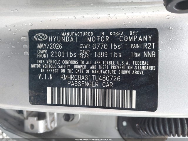 2026 Hyundai Venue Sel მანქანა იყიდება აუქციონზე, vin: KMHRC8A31TU480726, აუქციონის ნომერი: 46203203
