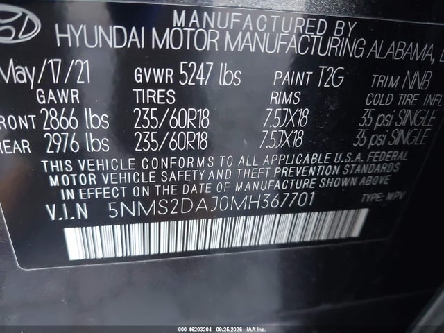 Hyundai Santa Fe Sel 2021 5NMS2DAJ0MH367701 Image 9