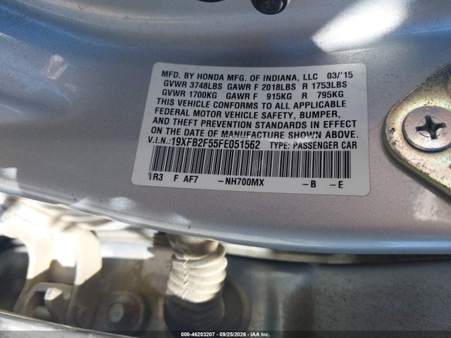 46203207 :رقم المزاد ، 19XFB2F55FE051562 vin ، 2015 Honda Civic Lx مزاد بيع