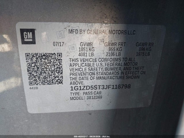 2018 Chevrolet Malibu Lt მანქანა იყიდება აუქციონზე, vin: 1G1ZD5ST3JF116798, აუქციონის ნომერი: 46203217